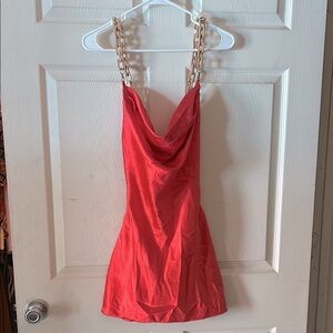 Blithe satin chain plastic straps mini dress open cross back sz s